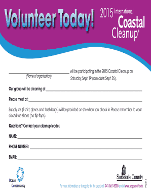2015 Coastal Cleanup Volunteer Form