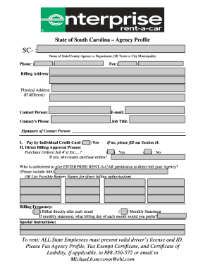 South Carolina Agency Profile Form