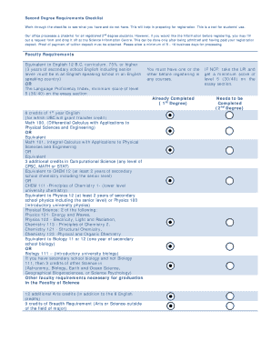 Second Degree Requirements Checklist