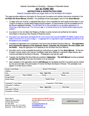 Ad Altare Dei Religious Emblem Registration Form