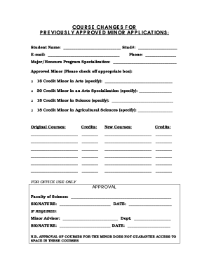 Course Changes for Approved Minor Application