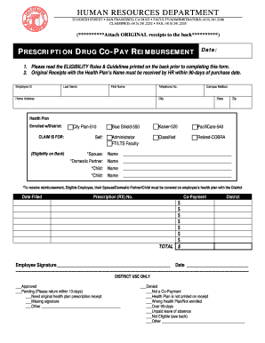 Prescription Drug Co-Pay Reimbursement Form