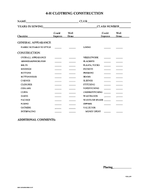 4-H Clothing Construction Evaluation Form