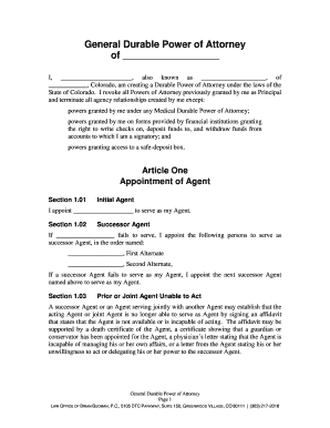 Colorado General Durable Power of Attorney