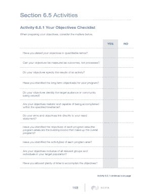 Grant Proposal Objectives Checklist