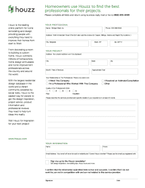 Houzz Professional Review Form
