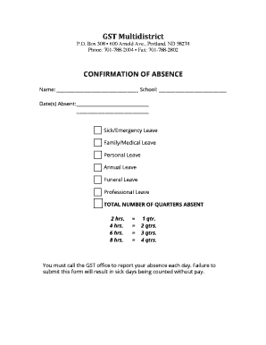 Confirmation of Absence Form
