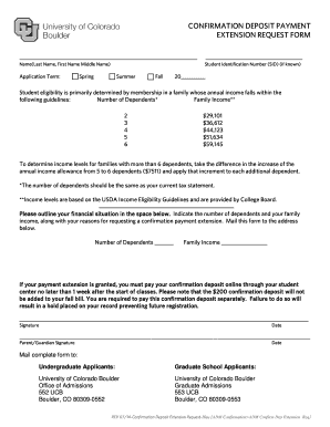 Confirmation Deposit Payment Extension Request Form
