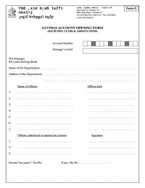 Sri Lanka Savings Account Opening Form