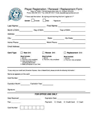 Oregon Adult Soccer Player Registration Form