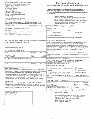 Minnesota Certificate of Insurance