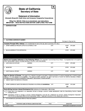 California Statement of Information Form SI-100