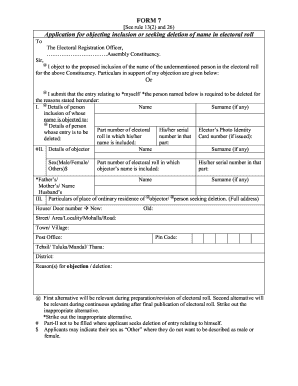 Form 7 - Electoral Roll Objection or Deletion Application