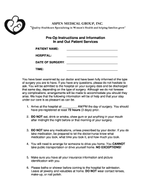 Pre-Op Instructions and Information