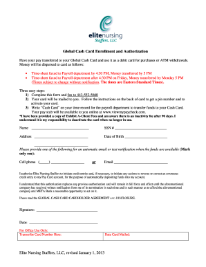 Global Cash Card Enrollment and Authorization Form