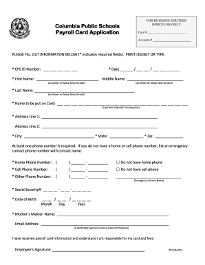 Payroll Card Application Form