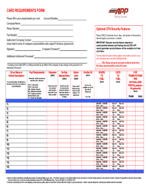 Card Requirements Form