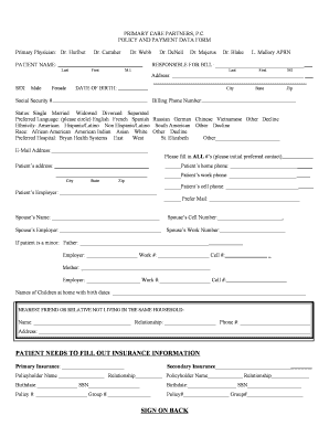 Primary Care Partners Patient Information Form