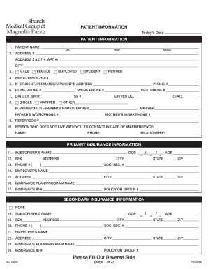 Patient Information and Insurance Authorization Form