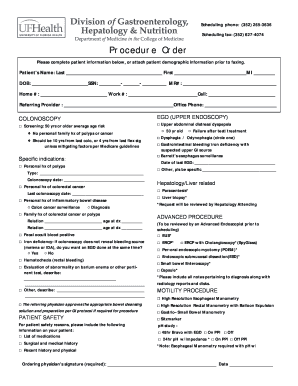 Procedure Order Form for Colonoscopy and EGD