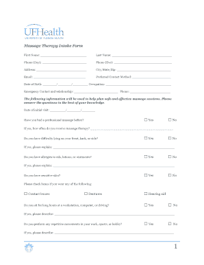 Massage Therapy Intake Form