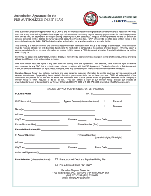 Authorization Agreement for Pre-Authorized Debit Plan