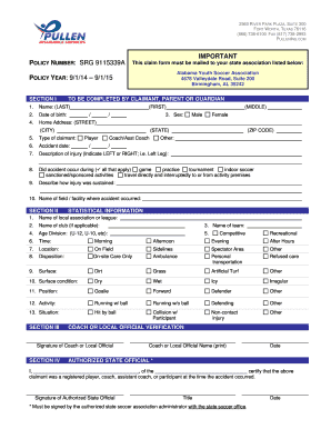 Alabama Youth Soccer Accident Medical Claim Form