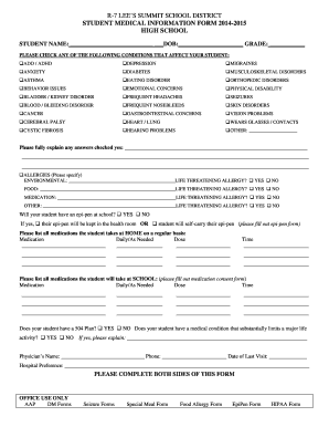 Student Medical Information Form