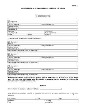 Dichiarazione di trasferimento di residenza all’estero