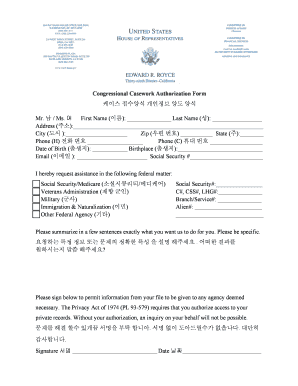 Congressional Casework Authorization Form