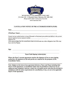 Cancellation Notice of Pre-Authorized Debits