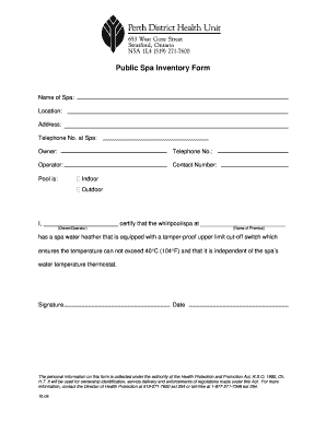 Public Spa Inventory Form