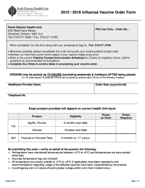 2015 Influenza Vaccine Order Form
