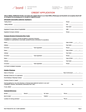 Bord Products Credit Application