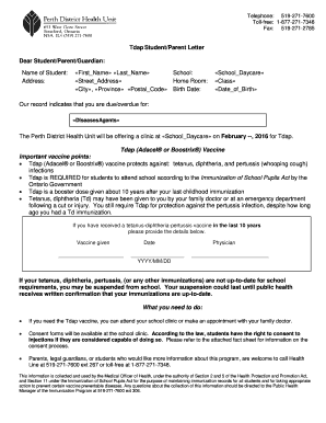 Tdap Vaccination Consent Form