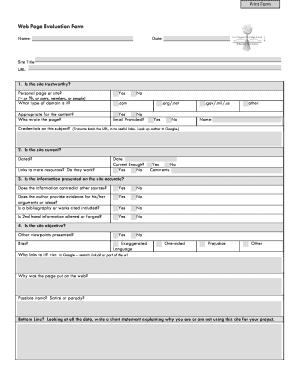 Web Page Evaluation Form