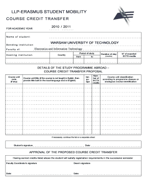 Erasmus Student Mobility Course Credit Transfer Form