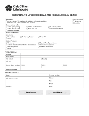 Referral to Lifehouse Head and Neck Surgical Clinic