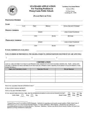 Pennsylvania Public Schools Teaching Position Application