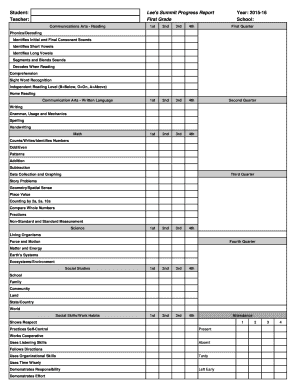 Lee's Summit First Grade Progress Report