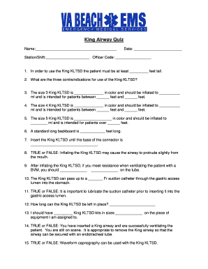 King Airway Quiz