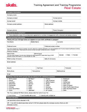 New Zealand Real Estate Salesperson Training Agreement