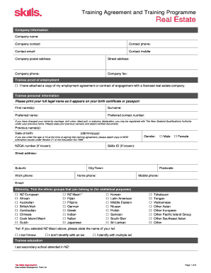 New Zealand Real Estate Salesperson Training Agreement
