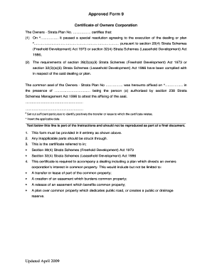 Certificate of Owners Corporation