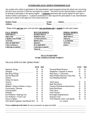 Interscholastic Sports Permission Slip