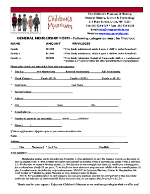 Children's Museum Membership Form