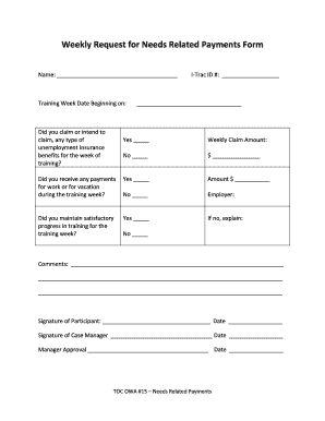 Weekly Request for Needs Related Payments Form