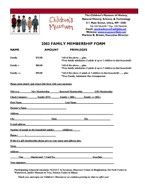 Children's Museum Family Membership Form