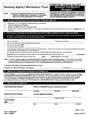 Housing Agency Retirement Trust Benefit Payment Request
