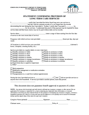 Statement Confirming Provision of Long Term Care Services